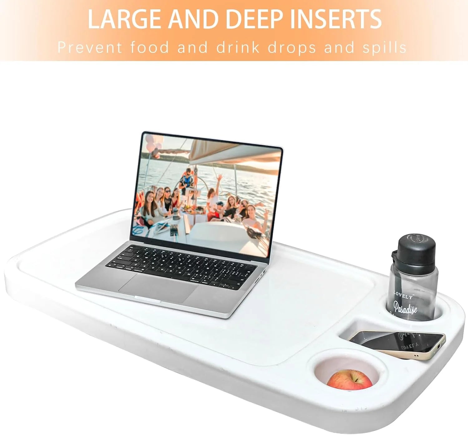 Plateau de table marin ABS 86x46 cm – Porte-gobelets & support téléphone | Bateau & Yacht