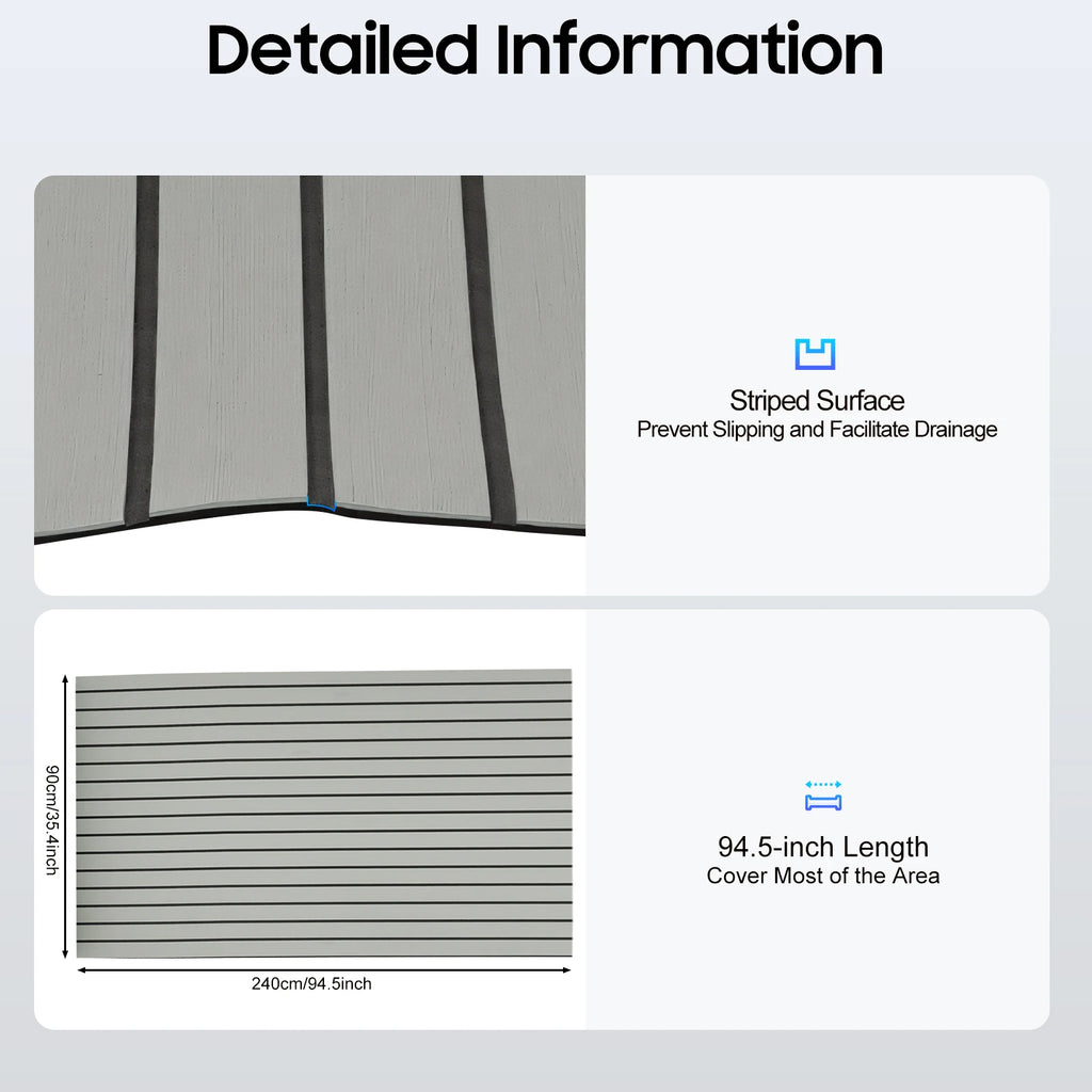 Tapis de Pont EVA Antidérapant 240×90 cm – 6 mm, Autocollant, Découpable, Imitation Teck