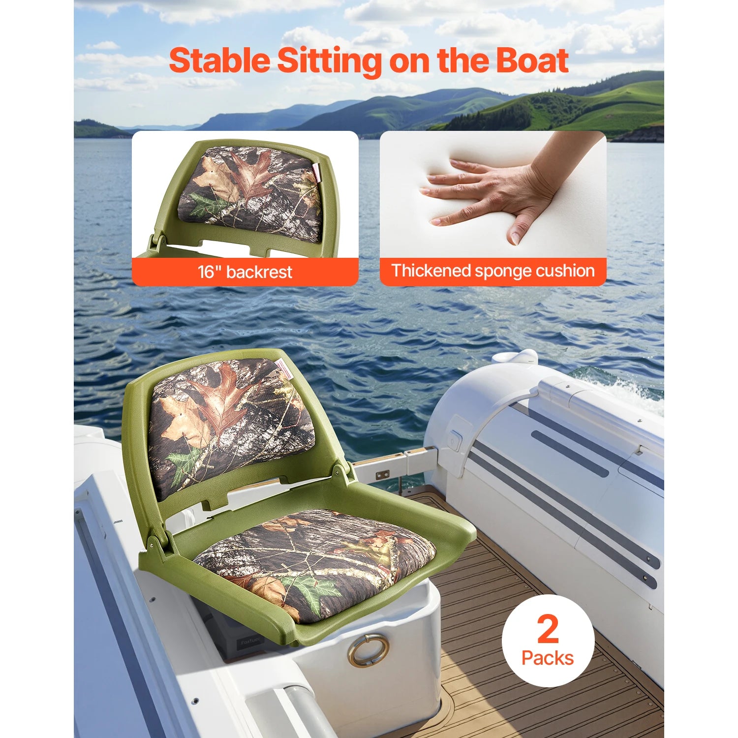 Siège de bateau pliable — Dossier bas, mousse épaisse, résistant à l'eau