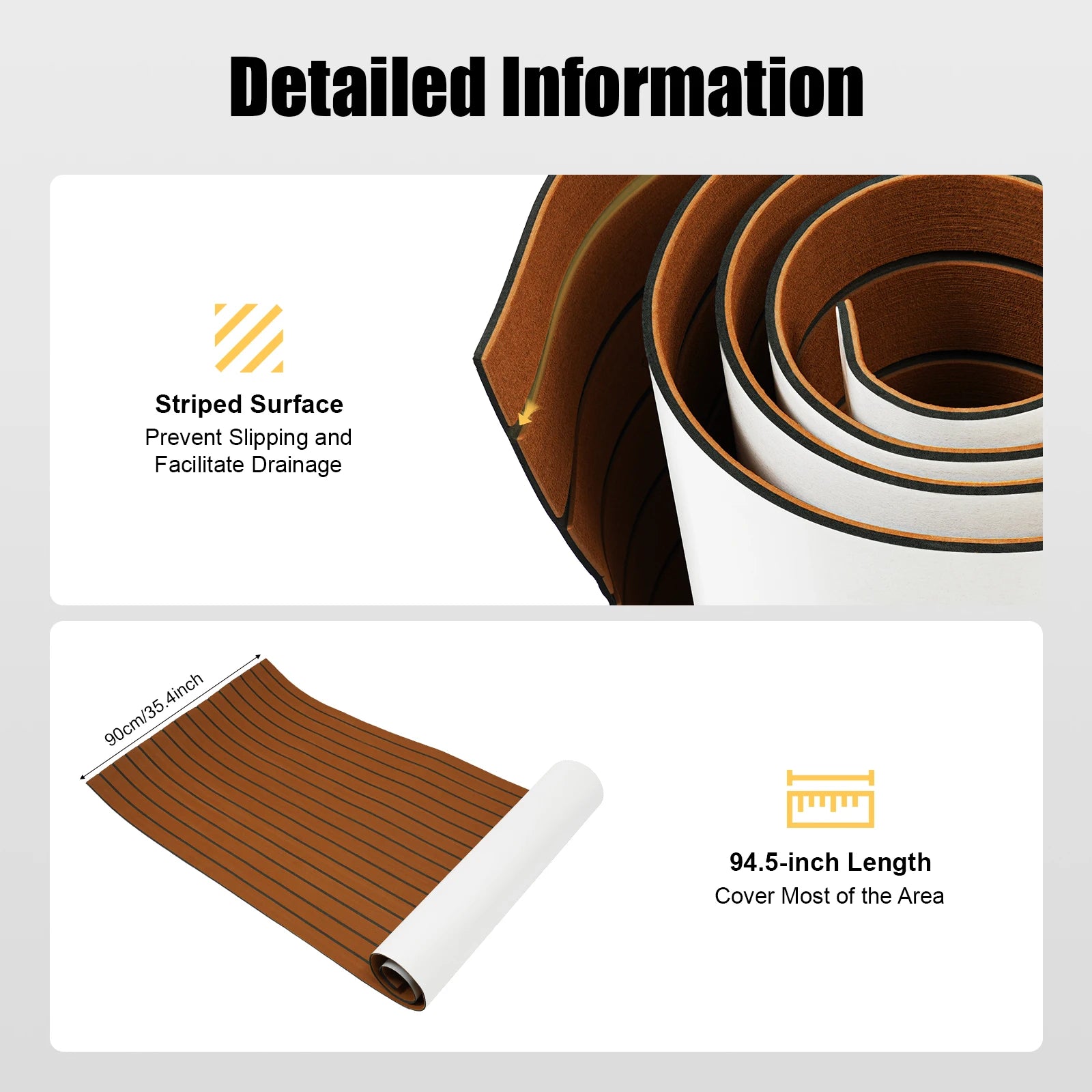 Tapis de Pont EVA Antidérapant 240×90 cm – 6 mm, Autocollant, Découpable, Imitation Teck