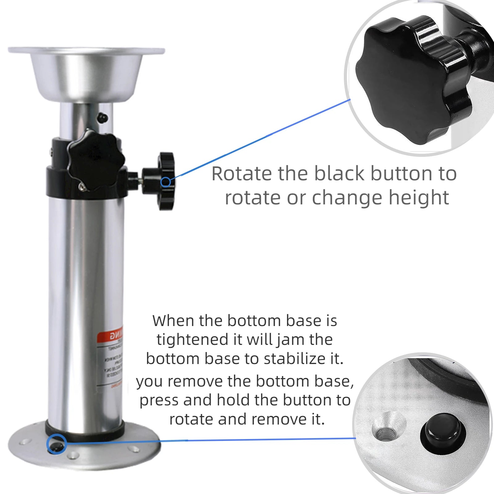 3 Levels Adjustable Aluminum Alloy RV Boat Table Pedestal 17-28 Inch Height Range, Suitable for RV boats yacht dining table base