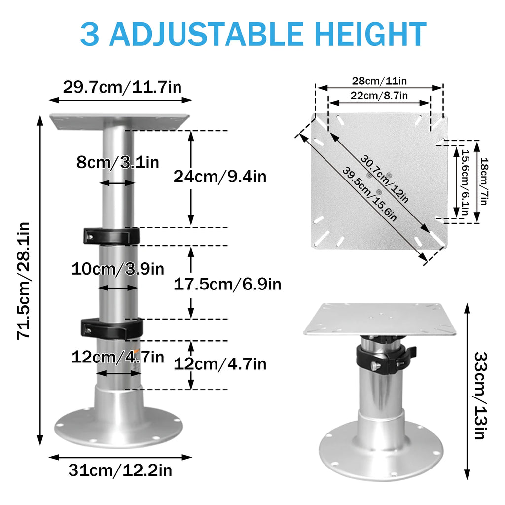 Pied de table pneumatique 3 niveaux – Hauteur réglable pour bateau