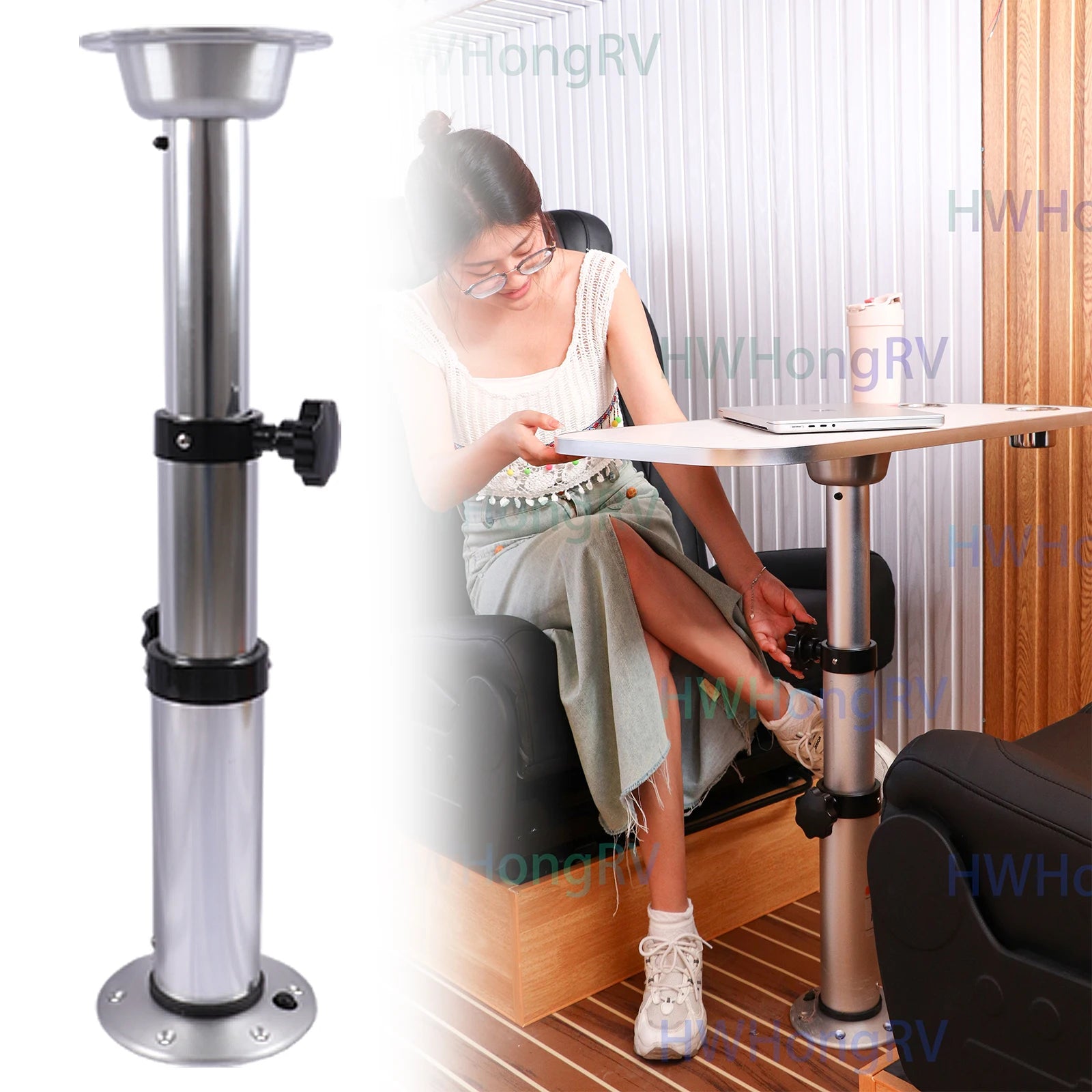 3 Levels Adjustable Aluminum Alloy RV Boat Table Pedestal 17-28 Inch Height Range, Suitable for RV boats yacht dining table base