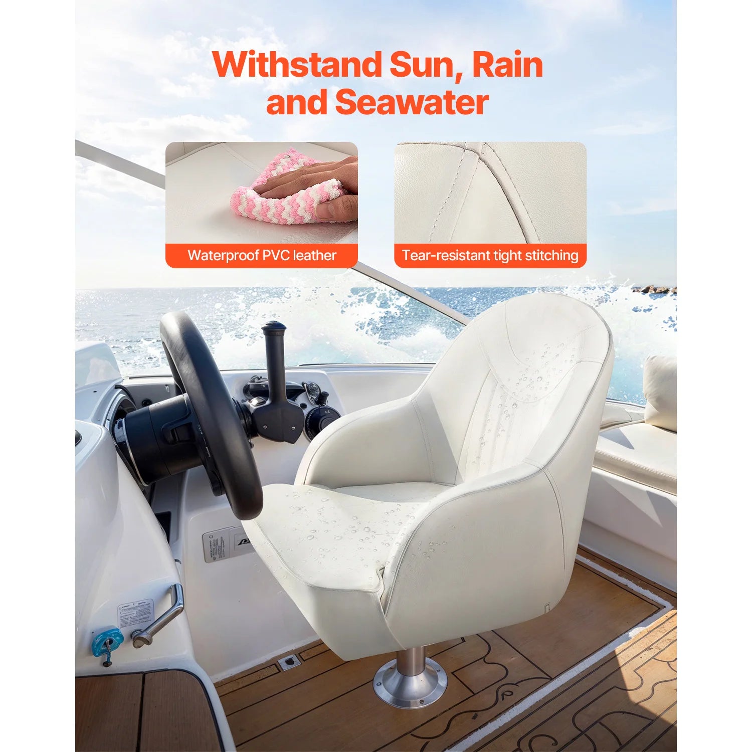 Captain Bucket Boat Seat – High Backrest, Thick Foam & Waterproof PVC Leather