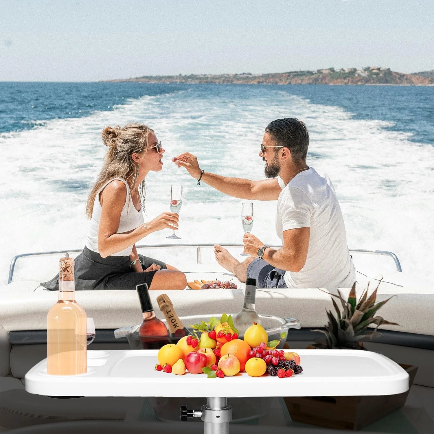 Plateau de table marin ABS 86x46 cm – Porte-gobelets & support téléphone | Bateau & Yacht