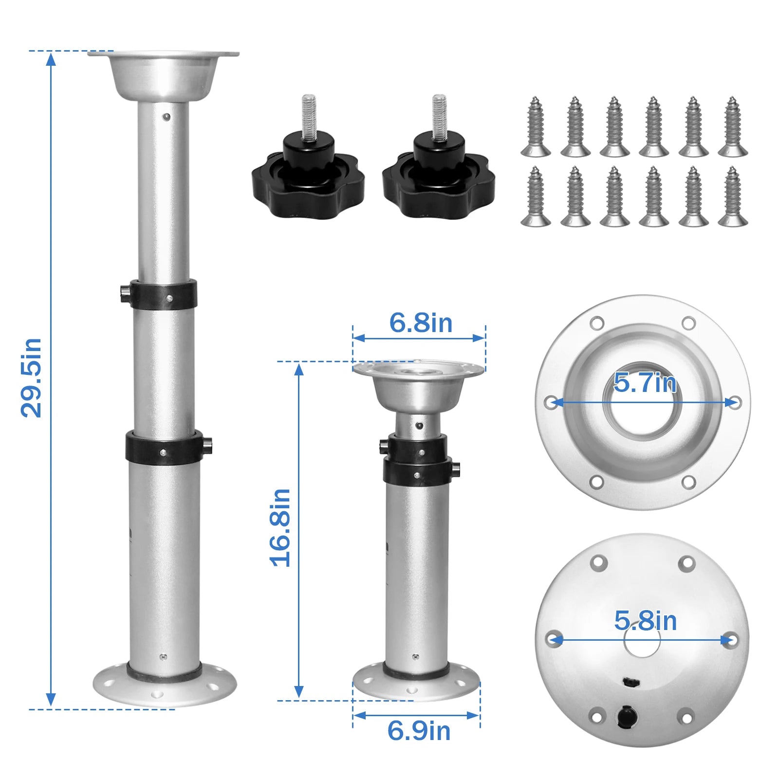 3 Levels Adjustable Aluminum Alloy RV Boat Table Pedestal 17-28 Inch Height Range, Suitable for RV boats yacht dining table base