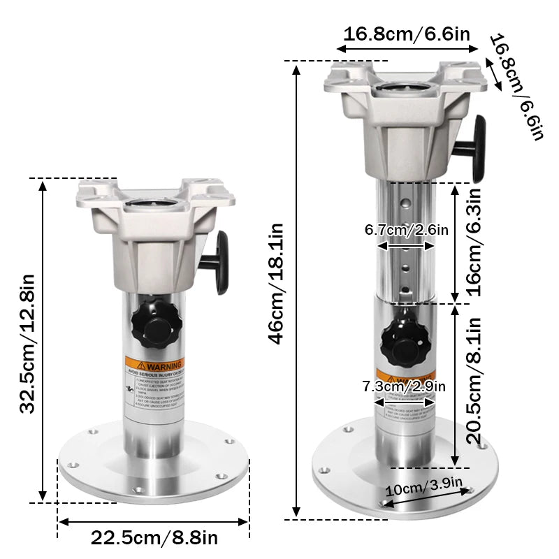 Aluminum Adjustable Boat Seat Pedestal – Height Locking Base from 13" to 18", Marine Chair Mount for Fishing Boats & Yachts