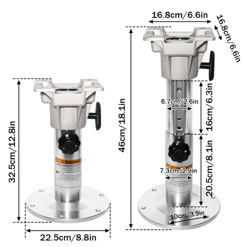 Aluminum Adjustable Boat Seat Pedestal – Height Locking Base from 13" to 18", Marine Chair Mount for Fishing Boats & Yachts