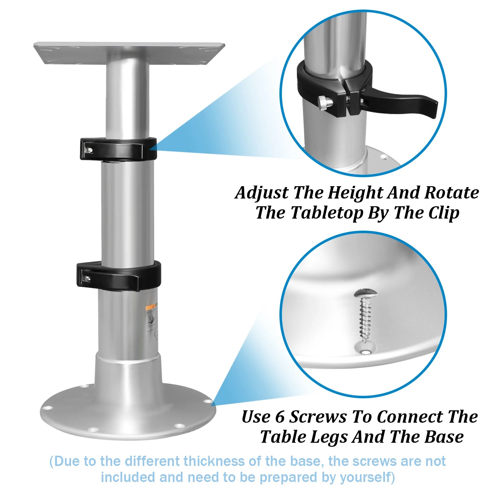 Pied de table pneumatique 3 niveaux – Hauteur réglable pour bateau