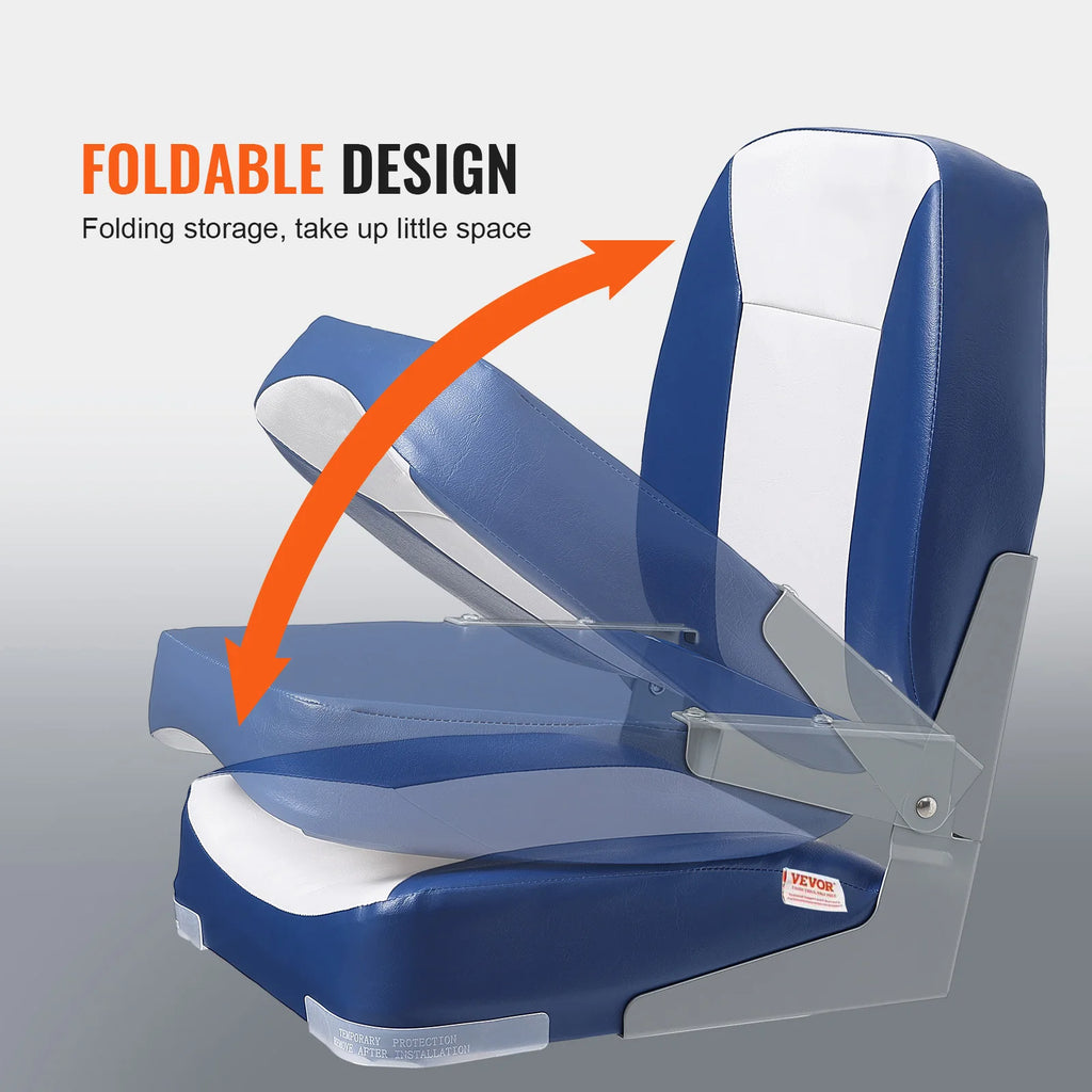 SucceBuy Boat Seat 18.9" Low Back Boat SeatFolding Boat Chair with Thickened Sponge Padding & Hinge Fold-Down Boat Captain Chair