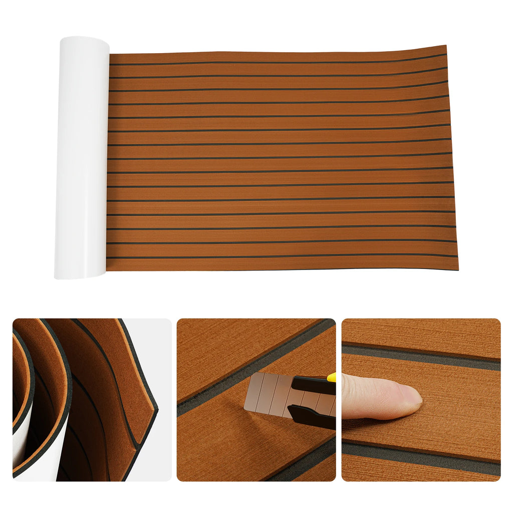 Tapis de Pont EVA Antidérapant 240×90 cm – 6 mm, Autocollant, Découpable, Imitation Teck