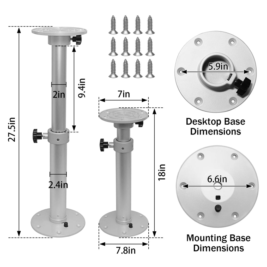 Adjustable Aluminium Table Leg with Removable Base | Boat & Yacht