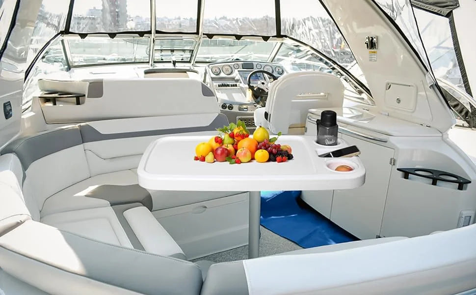 Plateau de table marin ABS 86x46 cm – Porte-gobelets & support téléphone | Bateau & Yacht