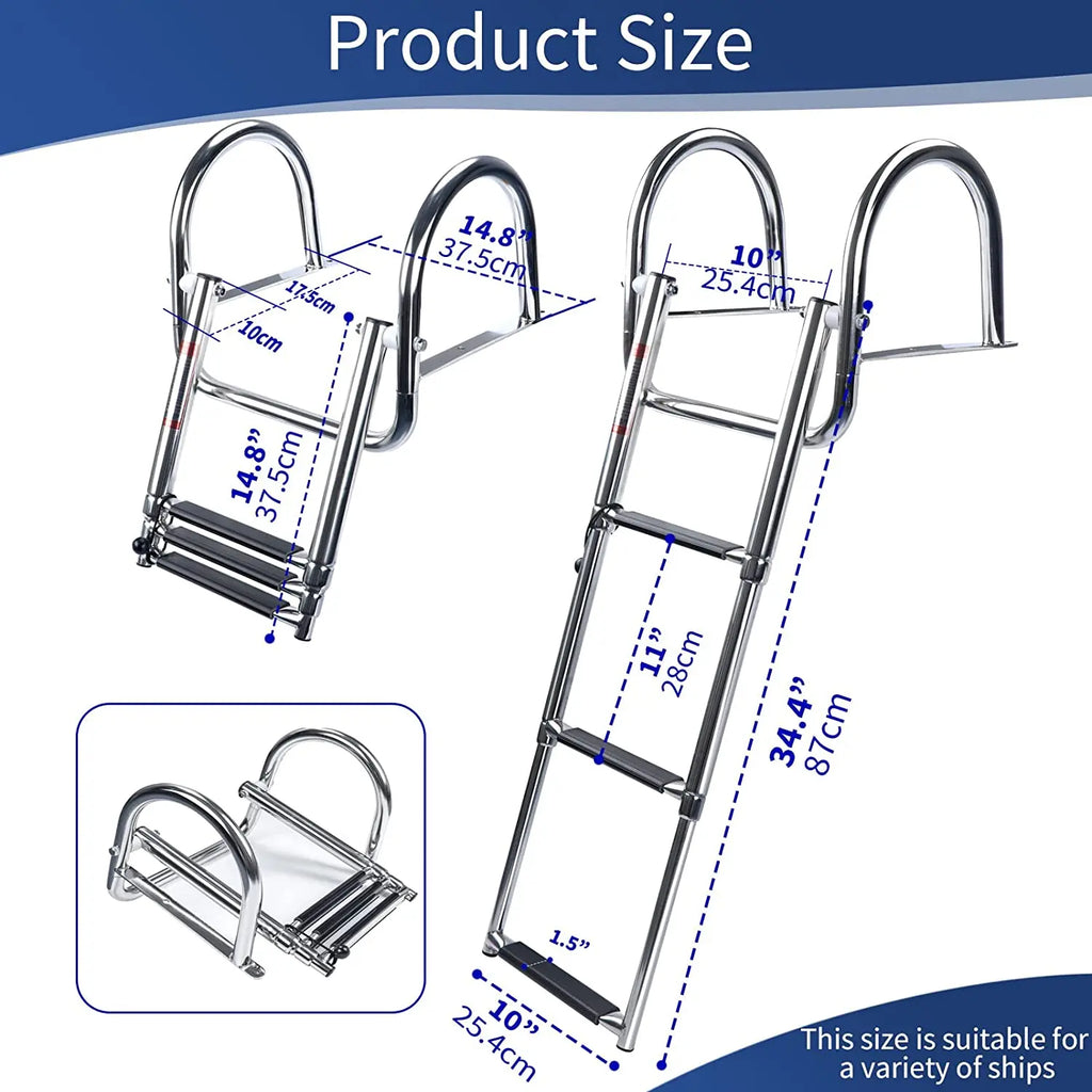 Stainless Steel Boat Ladder – 3-Step Folding & Sliding | Boat & Yacht