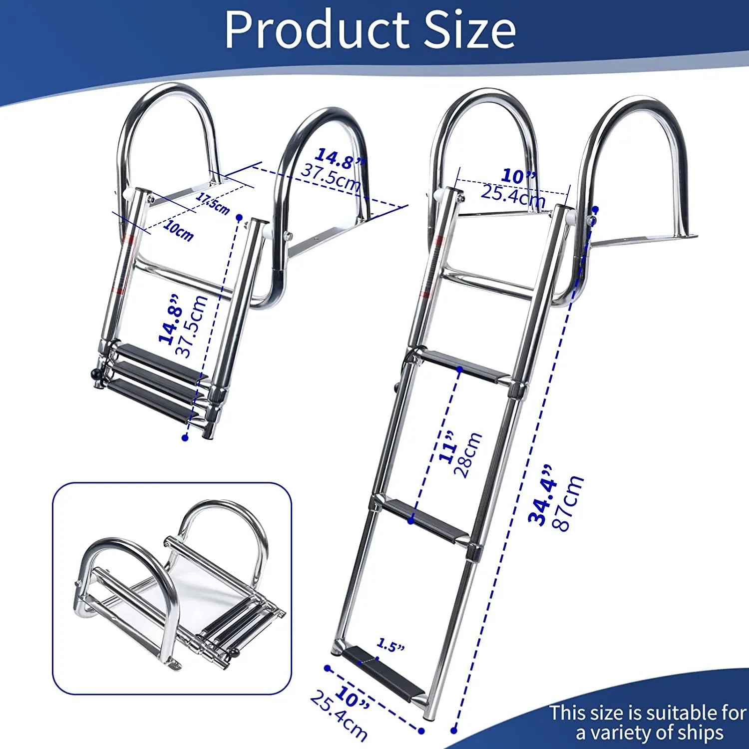 Stainless Steel Boat Ladder – 3-Step Folding & Sliding | Boat & Yacht