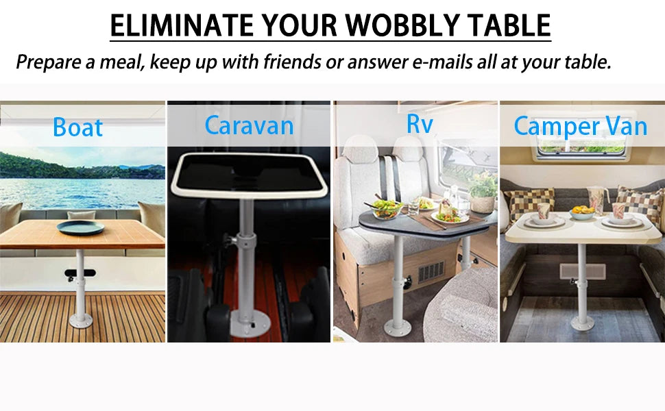 Adjustable table legs with aluminum removable base | Height 17.8-27.2 inches | Suitable for RV, camper, boat, yacht tabletop.