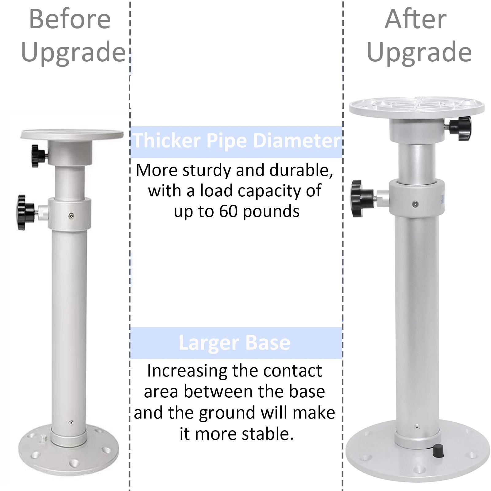 Adjustable Aluminium Table Leg with Removable Base | Boat & Yacht