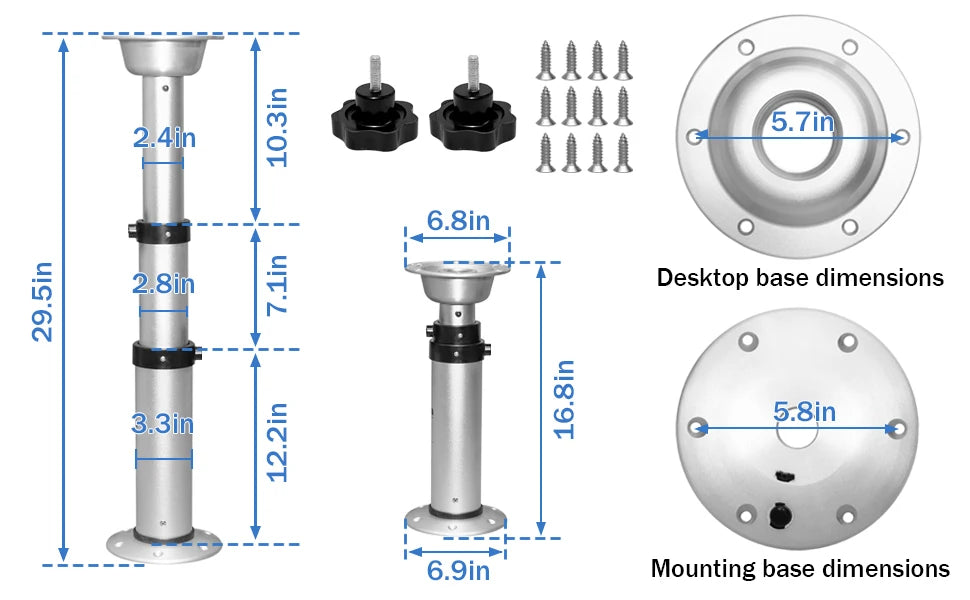3 Levels Adjustable Aluminum Alloy RV Boat Table Pedestal 17-28 Inch Height Range, Suitable for RV boats yacht dining table base