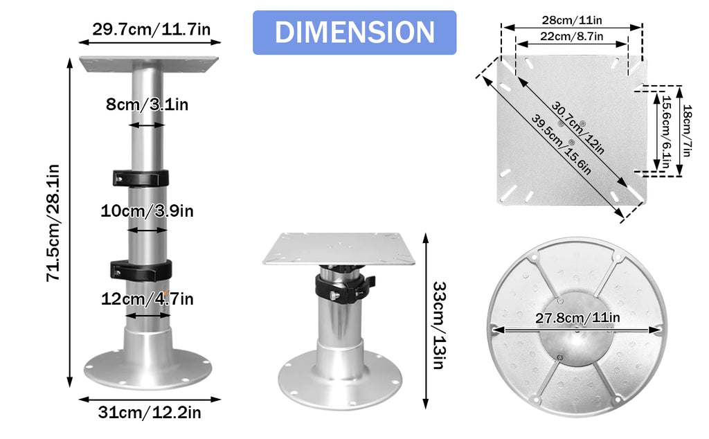 Pied de table pneumatique 3 niveaux – Hauteur réglable pour bateau