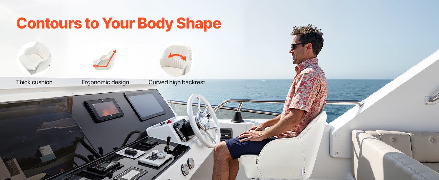 Captain Bucket Boat Seat – High Backrest, Thick Foam & Waterproof PVC Leather